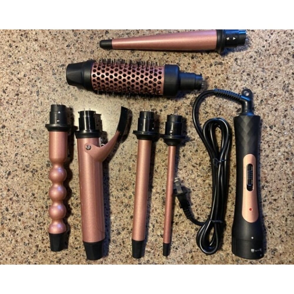 New 6 in 1 Curling Iron, Curling Wand Set with Thermal Brush (1.5inch)